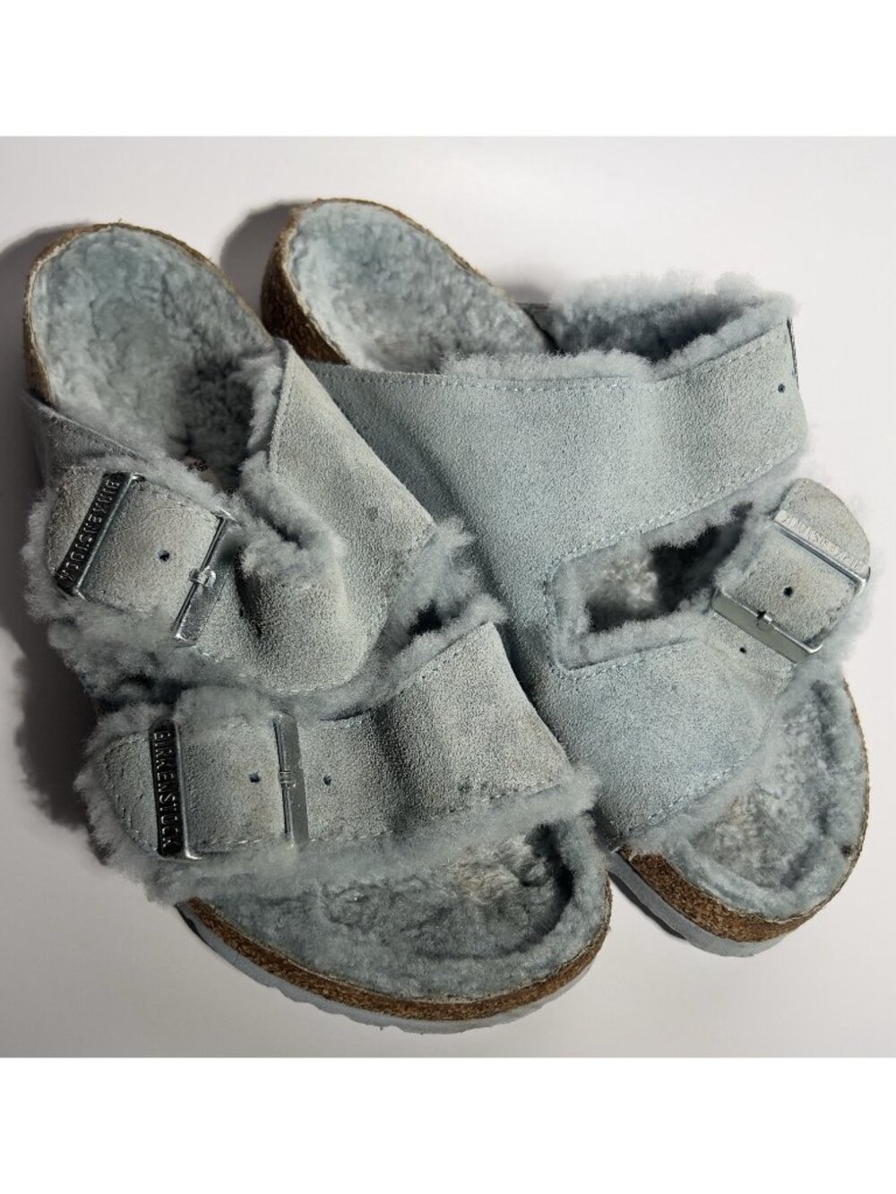 Birkenstock Arizona Shearling Blue Suede Sandals EU 38 Women’s 7-7.5